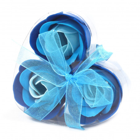 Herzbox mit 3 Rosen Seifenblumen - blau