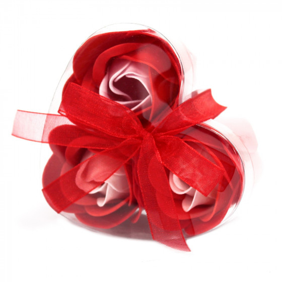 Herzbox mit 3 Rosen Seifenblumen - rot