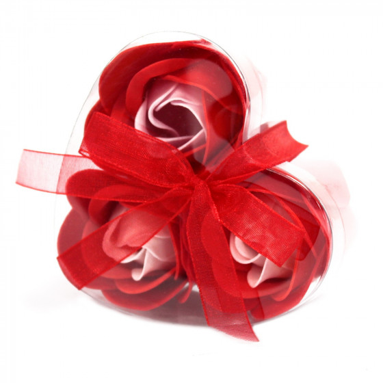 Herzbox mit 3 Seifenblumen | rote Rosen
