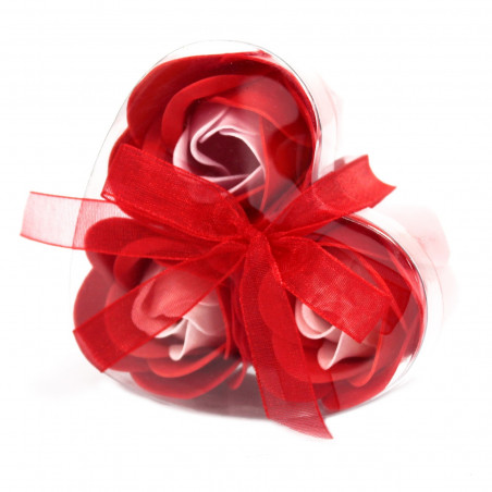 Herzbox mit 3 Seifenblumen | rote Rosen