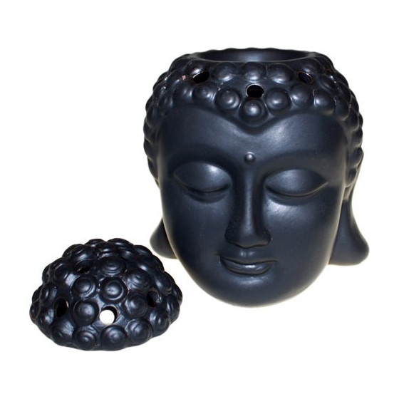Duftlampe aus Keramik - Buddha Head - schwarz