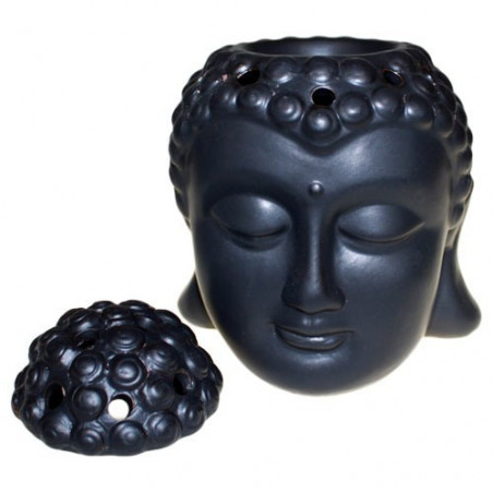 Duftlampe aus Keramik - Buddha Head - schwarz