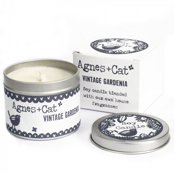 Sojawachskerze Tin Candle - Agnes + Cat "Vintage Gardenie"