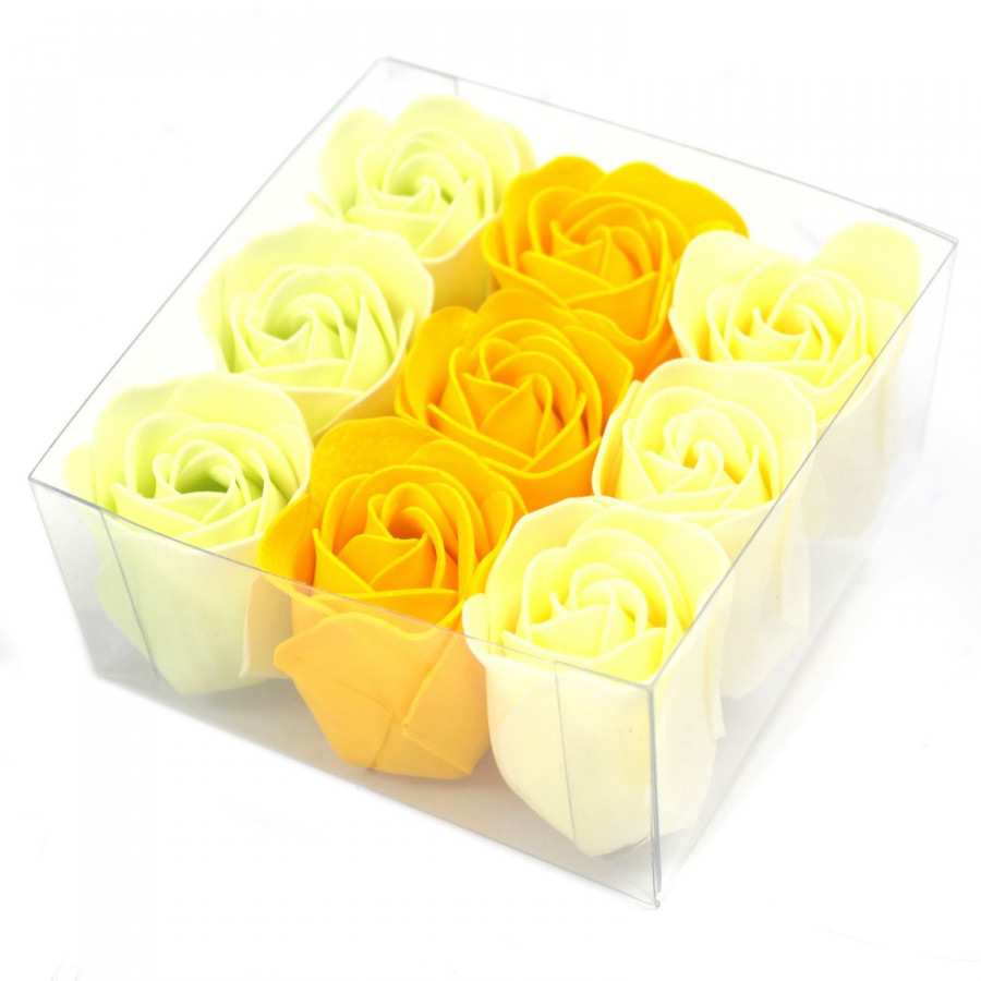 Seifenblumen, gelbe Rosen