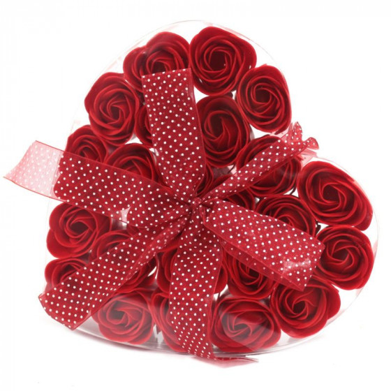 Herzbox mit 24 Seifenblumen | rote Rosen
