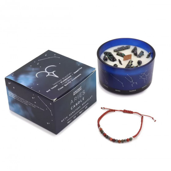 Sternzeichen Kerze mit Edelsteinarmband - Widder