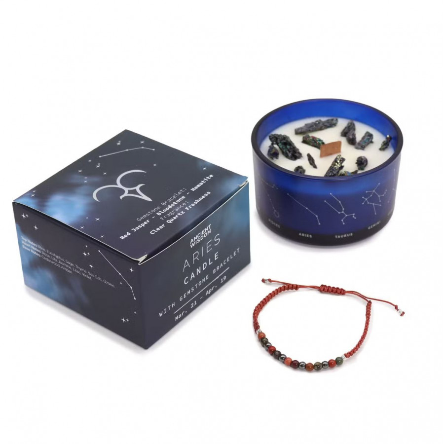 Sternzeichen Kerze mit Edelsteinarmband - Widder Sternzeichen Kerze mit Edelsteinarmband - Widder