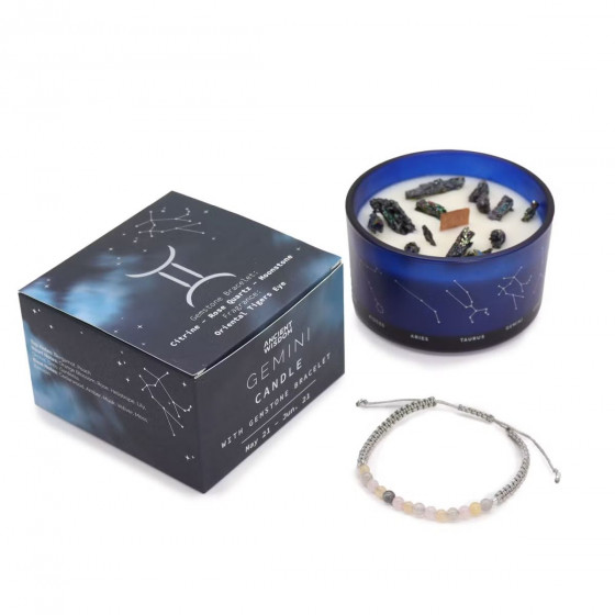 Sternzeichen Kerze mit Edelsteinarmband, Zwillinge