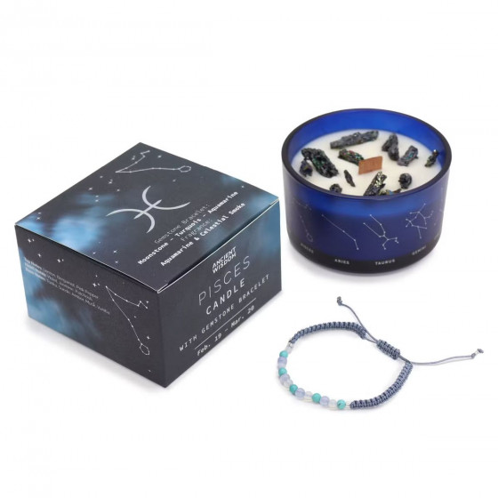 Sternzeichen Kerze mit Edelsteinarmband | Fische