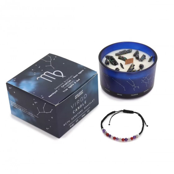 Sternzeichen Kerze mit Edelsteinarmband, Jungfrau