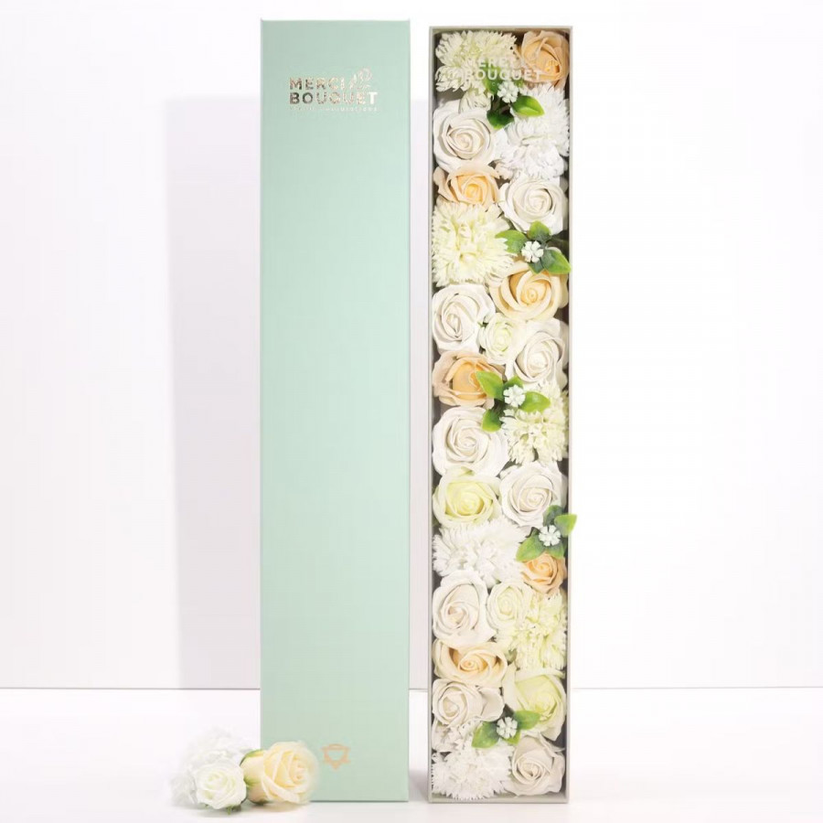 Seifenblumen Geschenkbox - Weiße Rosen