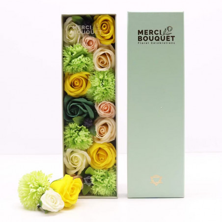 Seifenblumen Geschenkbox | Grüne & Gelbe Rosen