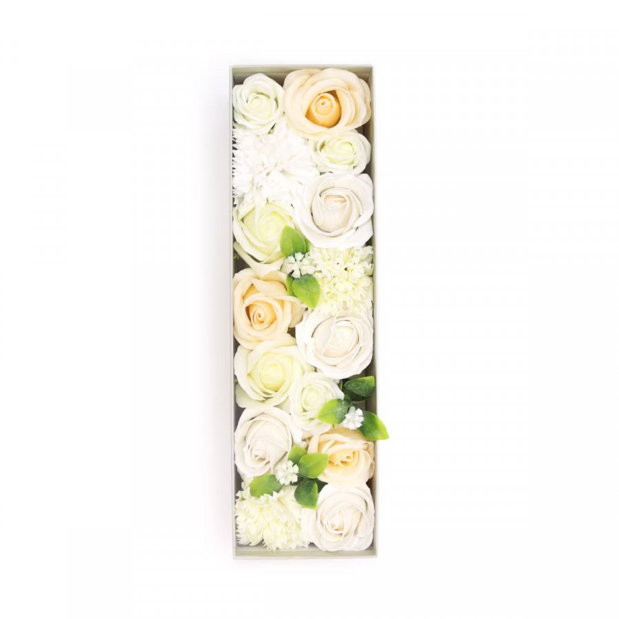 Seifenblumen Geschenkbox - Weiße und elfenbeinfarbene Rosen
