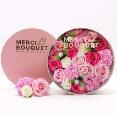 Seifenblumen Geschenkbox rund | Rosa Rosen