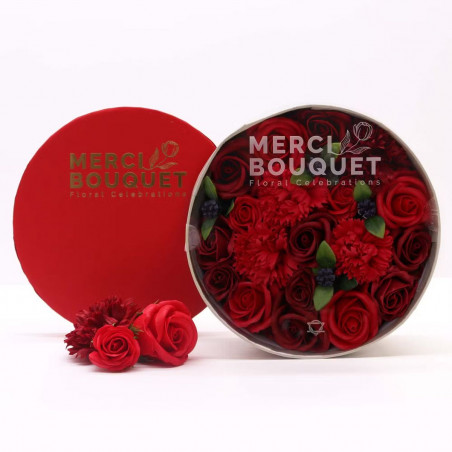 Seifenblumen Geschenkbox rund | Rote Rosen