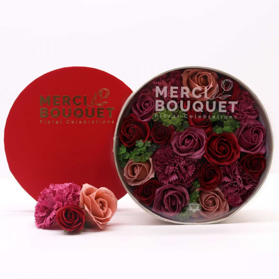 Seifenblumen in runder Geschenkbox - Vintage Rosen