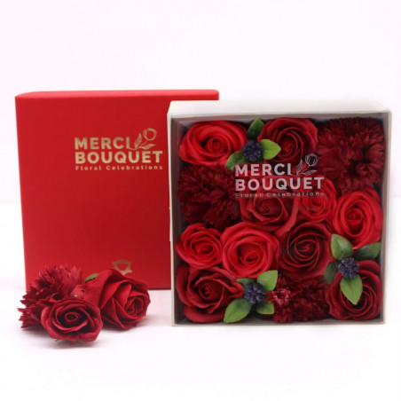 Seifenblumen Geschenkbox quadratisch | Rote Rosen