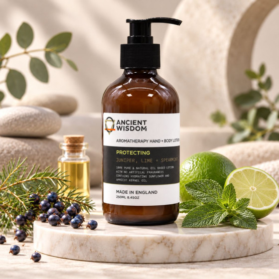 Aromatherapie, Hand- und Körperlotion, Wacholder, Limette, Minze