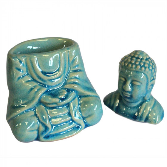 Duftlampe - Keramik, sitzender Buddha, blaugrün