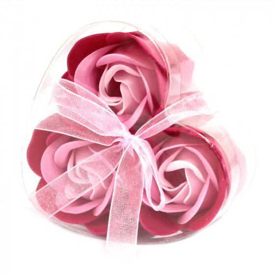 Herzbox mit 3 Seifenblumen | rosa Rosen