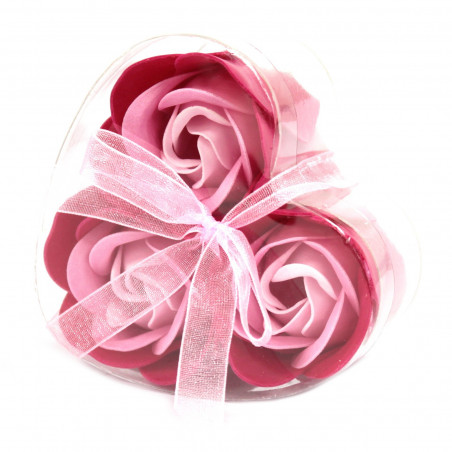 Herzbox mit 3 Seifenblumen | rosa Rosen