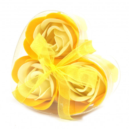 Herzbox mit 3 Rosen Seifenblumen - gelb