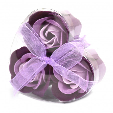 Herzbox mit 3 Rosen Seifenblumen - lavendel