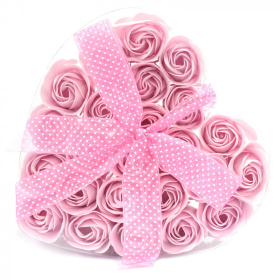 Herzbox mit 24 Rosen Seifenblumen - rosa