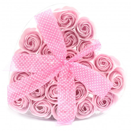 Herzbox mit 24 Seifenblumen | rosa Rosen