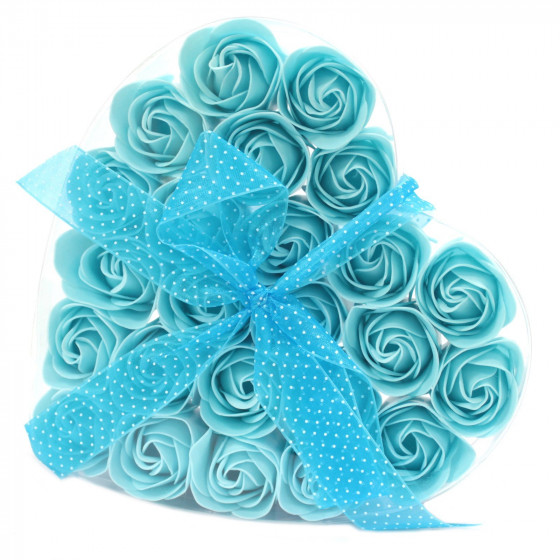 Herzbox mit 24 Rosen Seifenblumen - blau