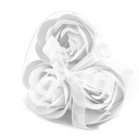 Herzbox mit 3 Rosen Seifenblumen - weiß