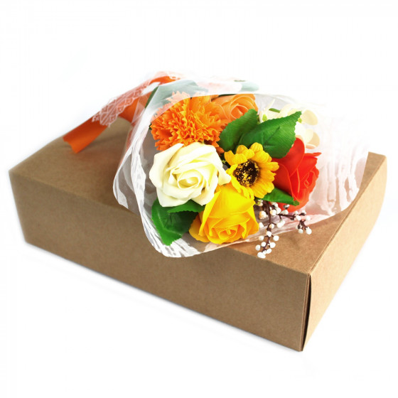Seifenblumenstrauß in hochwertiger Box - orange Blumen