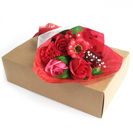 Seifenblumenstrauß in hochwertiger Box - rote Blumen
