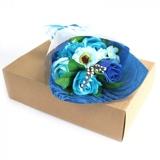 Seifenblumenstrauß in hochwertiger Box - blaue Blumen